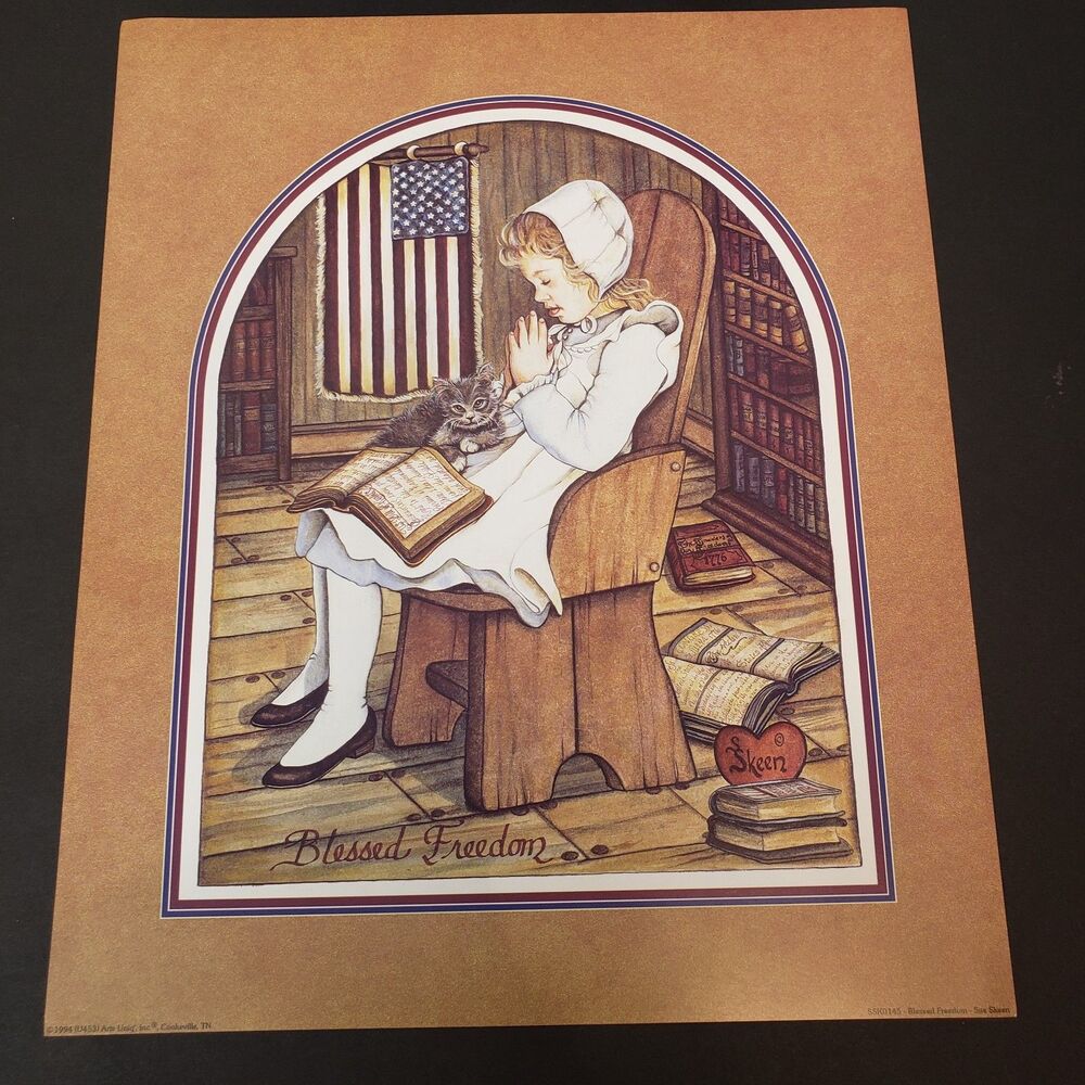 Vintage Sue Skeen "Blessed Freedom" Art Print 1994 Americana Decor Unframed